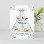 Boho Huwelijksuitnodiging Waterverf Floral Teepee Kaart (Staand voorkant)