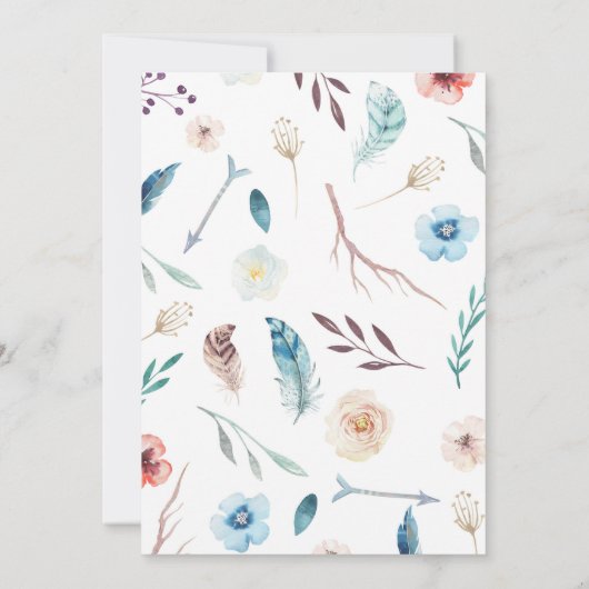 Boho Huwelijksuitnodiging Waterverf Floral Teepee Kaart (Achterkant)