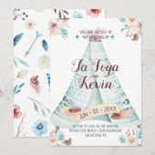 Boho Huwelijksuitnodiging Waterverf Floral Teepee Kaart (Voorkant / Achterkant)