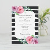 Boho huwelijksuitnodiging. Zwart-wit gestreept Kaart (Staand voorkant)