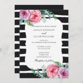 Boho huwelijksuitnodiging. Zwart-wit gestreept Kaart (Voorkant / Achterkant)