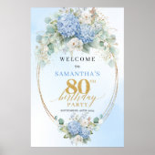 Boho Hydrangea's Stofblauw 80ste verjaardag welkom Poster (Voorkant)