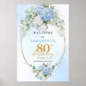 Boho Hydrangeas Stofblauw Charme 80ste verjaardag Poster (Voorkant)