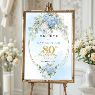 Boho Hydrangeas Stofblauw Charme 80ste verjaardag Poster