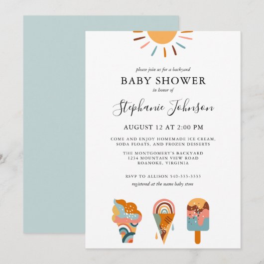 Boho Ice Cream Achtertuin Baby shower Kaart (Voorkant / Achterkant)