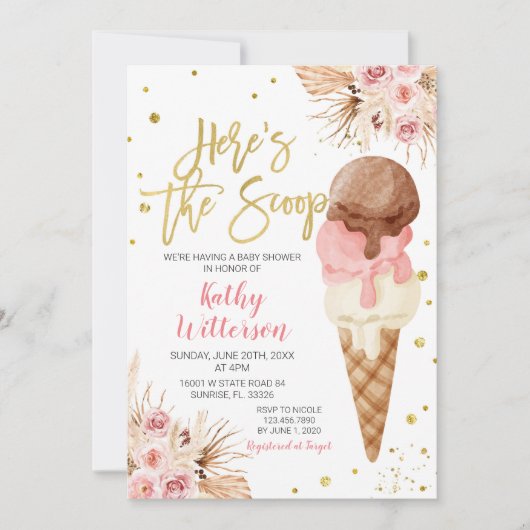 Boho Ice Cream Baby shower Invitation Kaart (Voorkant)