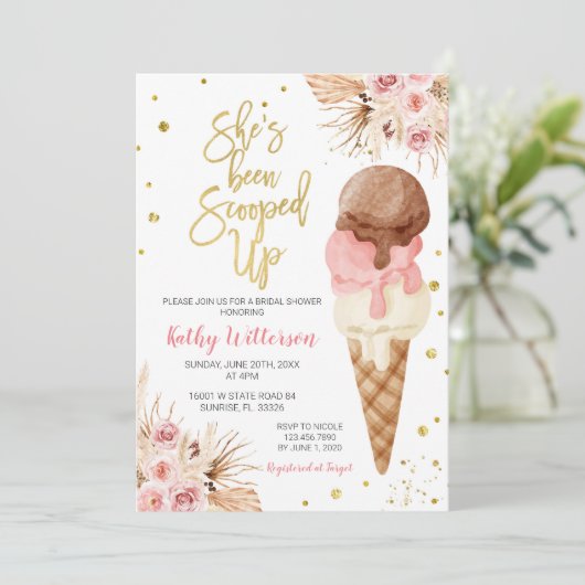 Boho Ice Cream Bridal Shower Invitation Kaart (Staand voorkant)