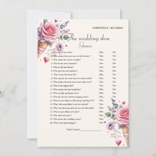 Boho Ice Cream Bruiloft schoen spel partij spel Ka Aankondiging (Voorkant)