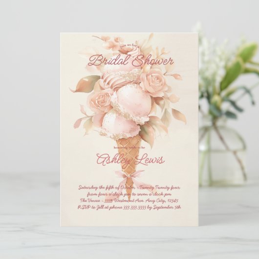 Boho Ice cream conem bloemenglitter kegel Kaart (Staand voorkant)