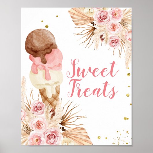 Boho Ice Cream waterverf Sweet Trets bord Poster (Voorkant)