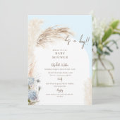 Boho Icy Blue Pampas Baby shower Kaart (Staand voorkant)
