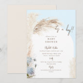 Boho Icy Blue Pampas Baby shower Kaart (Voorkant / Achterkant)