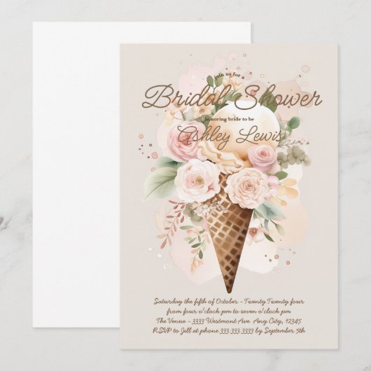 Boho ijs bloemenhoorn, waterverf hoorn kaart (Voorkant / Achterkant)