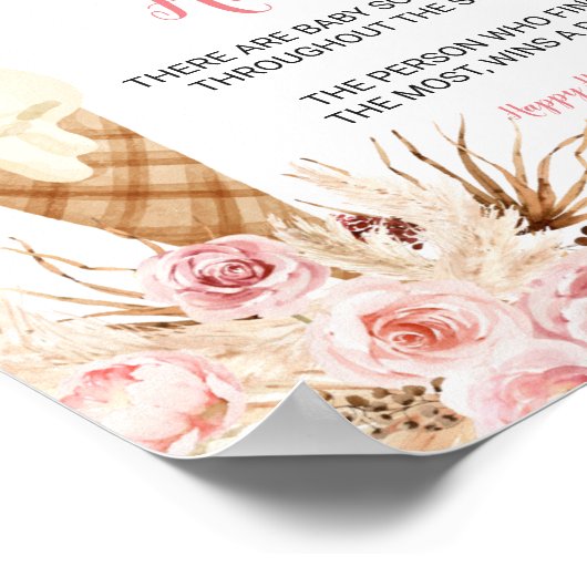 Boho ijs Pampas Grass Baby Sock Hunt Poster (Hoek)