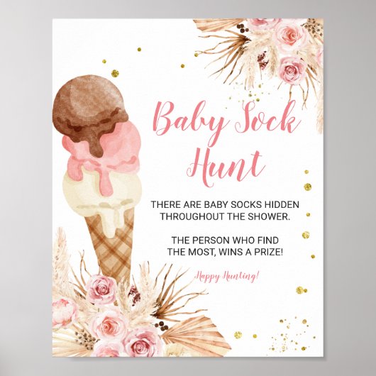 Boho ijs Pampas Grass Baby Sock Hunt Poster (Voorkant)