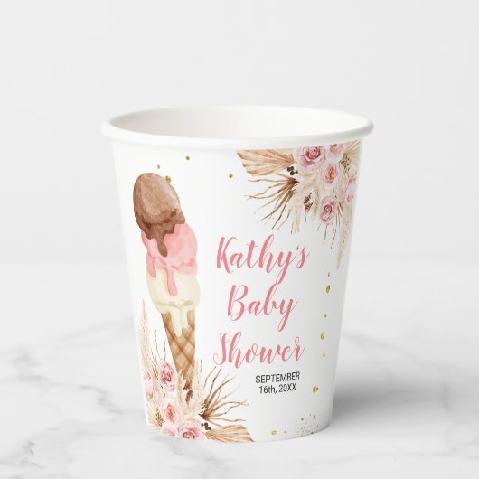 Boho-ijs Pampas Grass White Paper Cups Papieren Bekers (Voorkant)