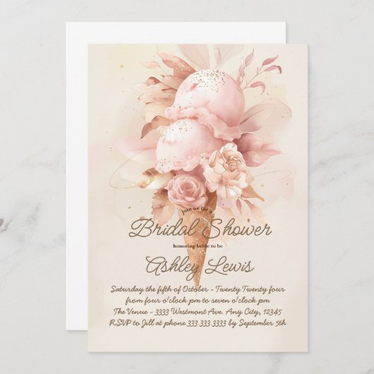 Boho Ijs uitnodiging, blos ijs Kaart (Voorkant / Achterkant)