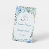 Boho IJsblauwe bloemeneucalyptus & gouden hoofdtaf Reclamebord Met Voetstuk (Voorkant)