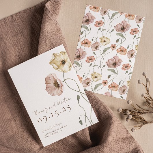 Boho IJslandse Waterverf IJsland Poppy Flowers Save The Date