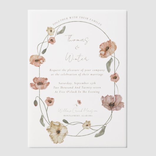 Boho IJslandse Waterverf IJsland Poppy Flowers Vellum Uitnodigingen (Voorkant)