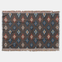 Boho Ikat Gooi Deken – Aardbruin met Koraal