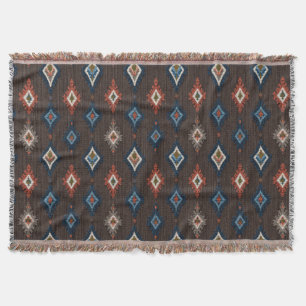 Boho Ikat Gooi Deken – Aardbruin met Koraal