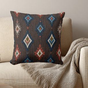 Boho Ikat Pattern Sierkussen – Bruin en Marine