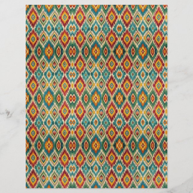 Boho Ikat Scrapbook Papier – Mosterdgeel & Teal  (Voorkant)