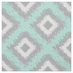 Boho Ikat Tribal Pattern Aqua Gray Diamond Print Stof