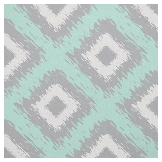 Boho Ikat Tribal Pattern Aqua Gray Diamond Print Stof (Swatch)