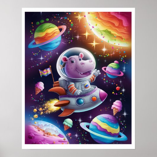 Boho Illustration Hippopotame in de EER Poster (Voorkant)