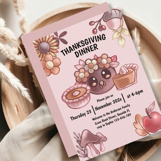 Boho in warme kleuren Thanksgiving Diner Kaart