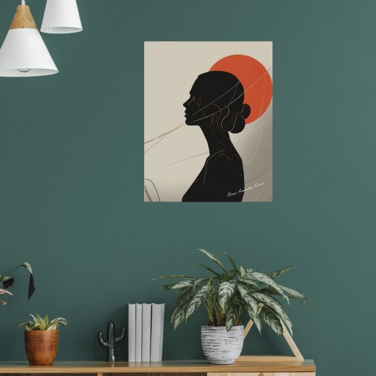 Boho inclusieve vrouw silhouet met zonsondergang c poster (Woonkamer 1)