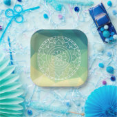 Boho india mandala bloem groen geel ontwerp papieren bordje (Feest)