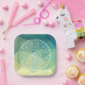 Boho india mandala bloem groen geel ontwerp papieren bordje (Feest)