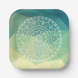Boho india mandala bloem groen geel ontwerp papieren bordje