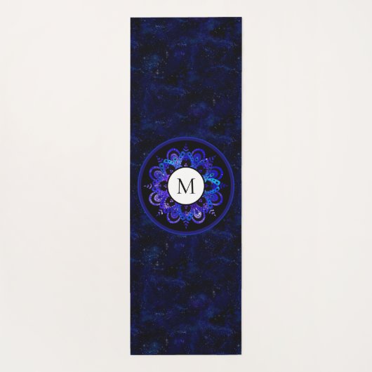 Boho Indigo Blue Universe Galaxy Mandala Monogram Yogamat (Achterkant)