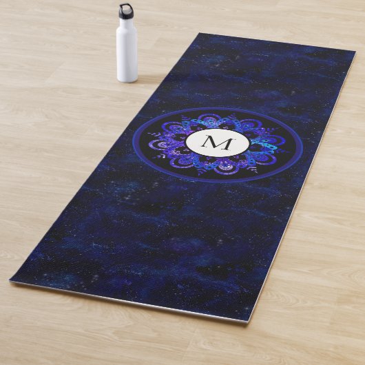 Boho Indigo Blue Universe Galaxy Mandala Monogram Yogamat (In situ)
