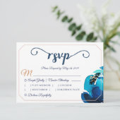 Boho Indigo Copper Waterverf Floral Wedding RSVP Kaart (Staand voorkant)