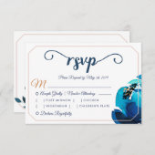 Boho Indigo Copper Waterverf Floral Wedding RSVP Kaart (Voorkant / Achterkant)