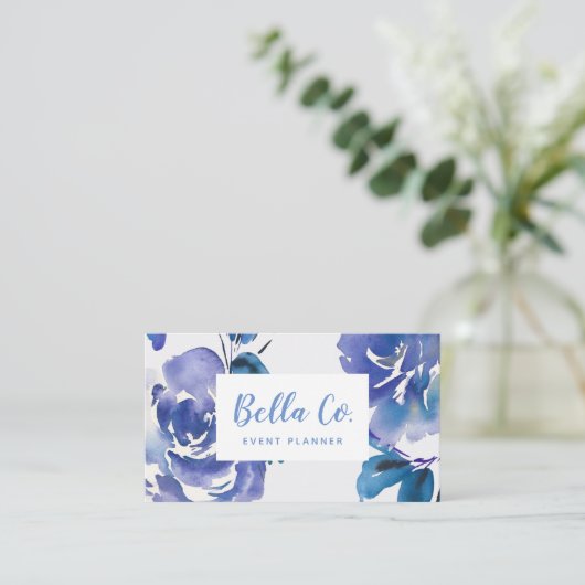 Boho Indigo Floral Visitekaartje (Staand voorkant)