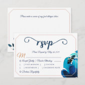 Boho Indigo Koper Waterverf Bloem Bruiloft RSVP Kaart (Voorkant / Achterkant)