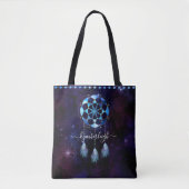 Boho Indigo Tribal Celestial Mandala Drocatcher Tote Bag (Voorkant)