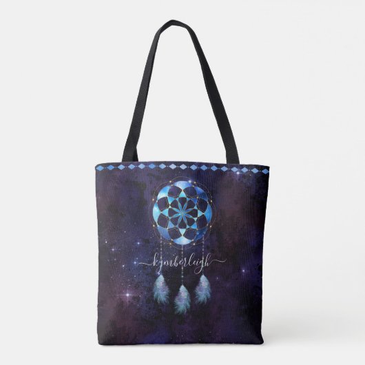 Boho Indigo Tribal Celestial Mandala Drocatcher Tote Bag (Achterkant)