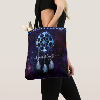Boho Indigo Tribal Celestial Mandala Drocatcher Tote Bag