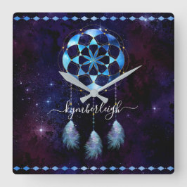 Boho Indigo Tribal Celestial Mandala Drocatcher Vierkante Klok