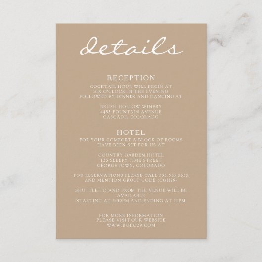 Boho Informatiekaartje (Voorkant)