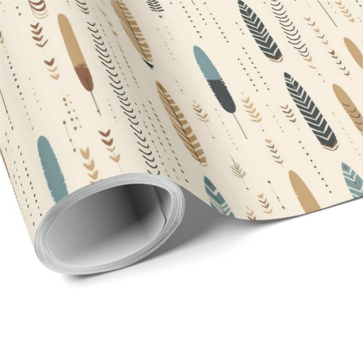 Boho inheemse marine terracotta bruine veren aards cadeaupapier (Rol Hoek)