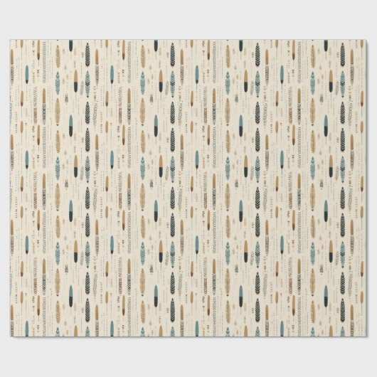 Boho inheemse marine terracotta bruine veren aards cadeaupapier (Vlak)