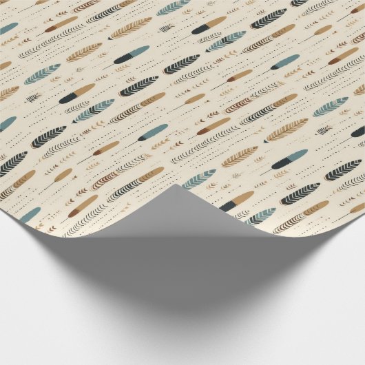 Boho inheemse marine terracotta bruine veren aards cadeaupapier (Hoek)